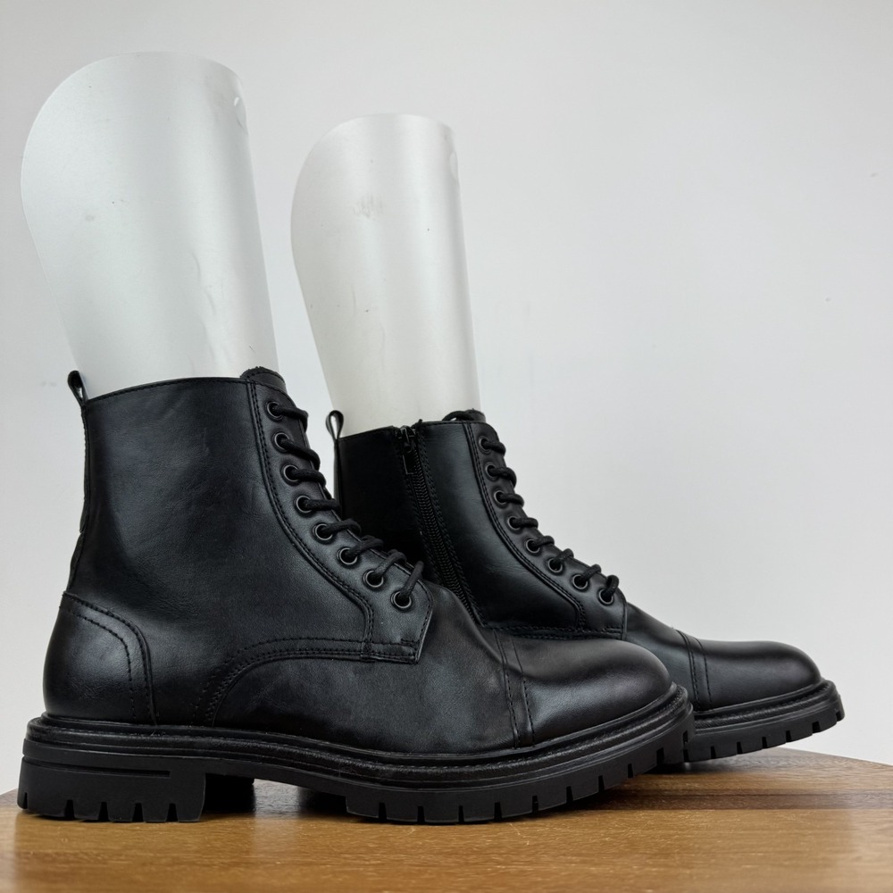 New Mens Abound Burbank Black Faux Leather Cap Toe‎ Combat Boots Size 8.5 M NWOB